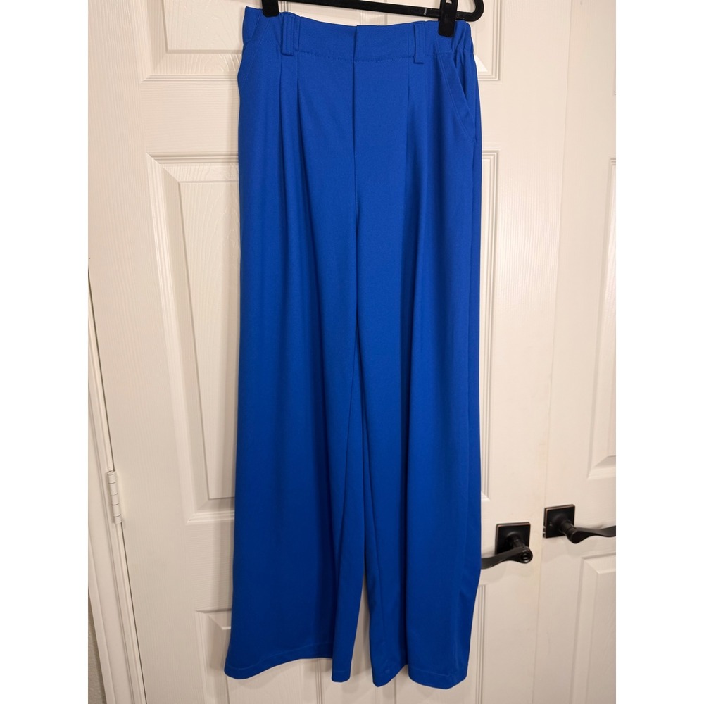 #B19 HALARA Wide Leg Pants Sz. S Tall Blue Pleated High Waisted w: 28-34